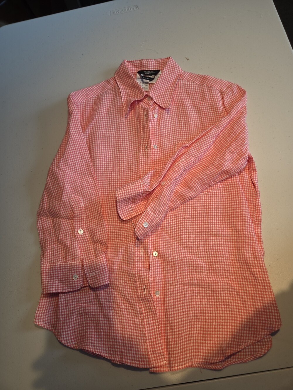 MaxMara Red Micro Gingham Linen Button Up